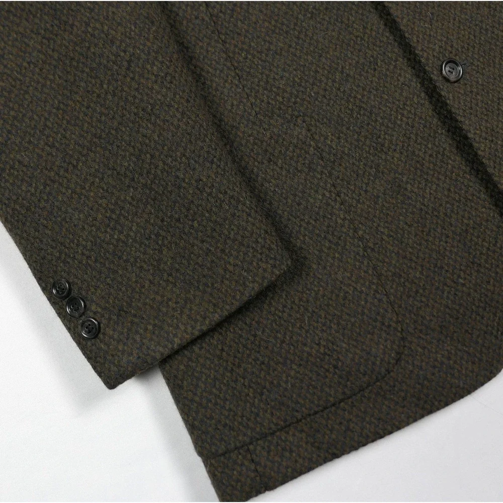 LL Bean Prescott USA Wool Country Tweed Sport Coat 46L / LT Olive Navy Heathered